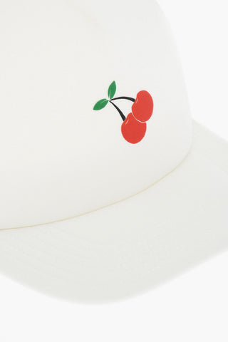 Solid-Color Baseball Cap with Mesh Lining and Cherry Print