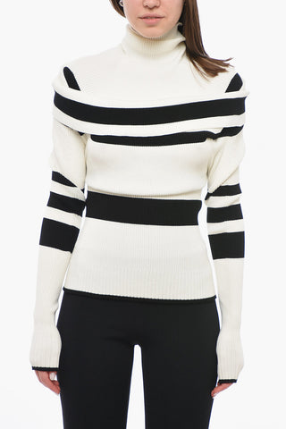 Turtleneck Sweater With Cut-Out Detail and Striped Pattern