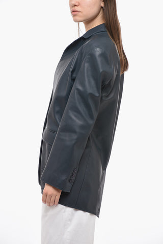 Leather Long Jacket with Flap Pockets