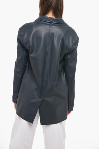 Leather Long Jacket with Flap Pockets