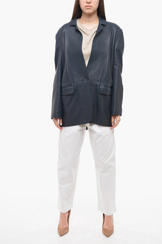 Leather Long Jacket with Flap Pockets
