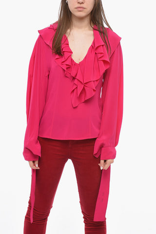 Silk Ruffled Collar Shirt