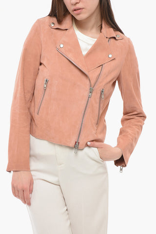 Suede Biker Jacket with Zipped Detail
