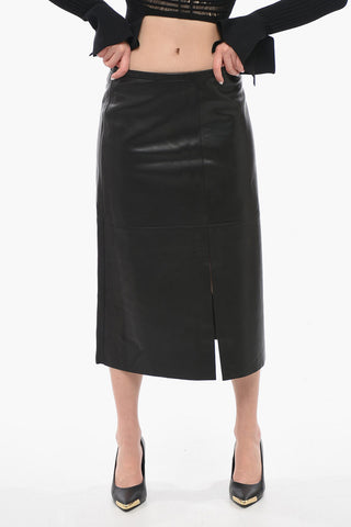 Leather Pencil Skirt with Double Slit
