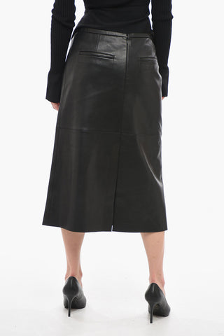 Leather Pencil Skirt with Double Slit