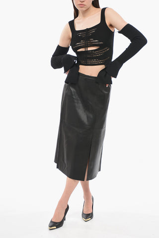 Leather Pencil Skirt with Double Slit