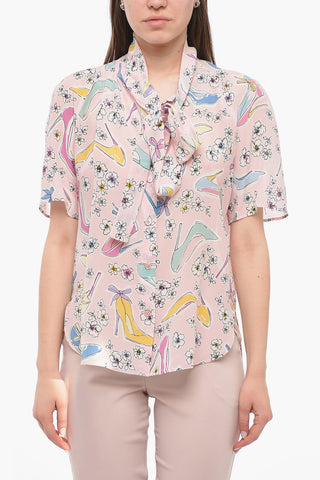 Silk Printed Shirt With Ribbon Neck