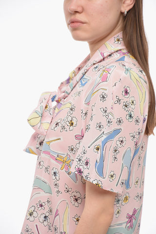 Silk Printed Shirt With Ribbon Neck