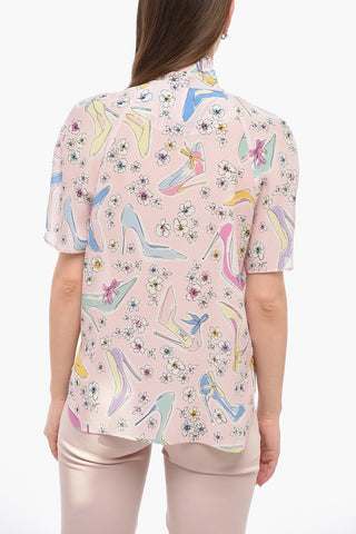 Silk Printed Shirt With Ribbon Neck