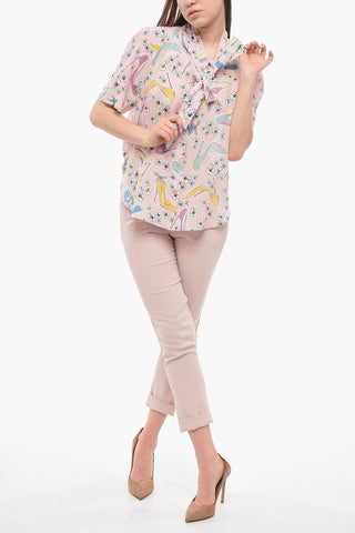 Silk Printed Shirt With Ribbon Neck