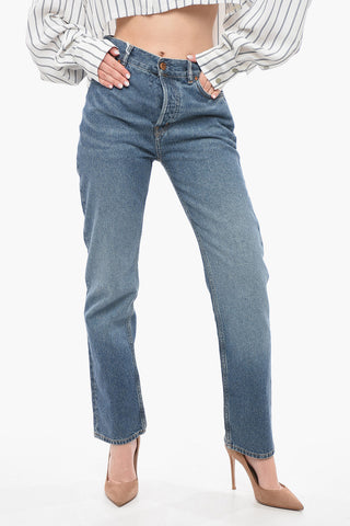 Jeans Straight Fit in Misto Cotone con Passanti 19cm