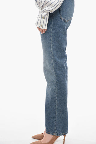 Jeans Straight Fit in Misto Cotone con Passanti 19cm