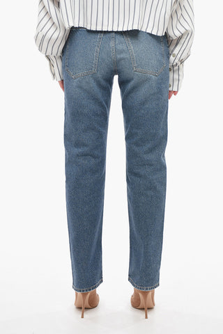 Jeans Straight Fit in Misto Cotone con Passanti 19cm