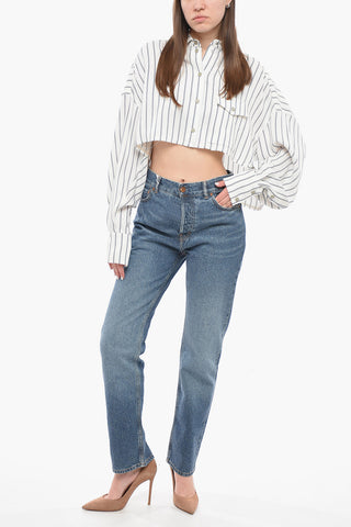 Jeans Straight Fit in Misto Cotone con Passanti 19cm