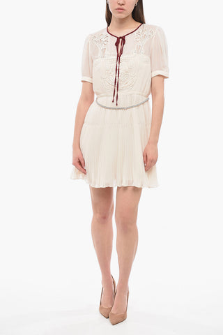 Chiffon Pleated Dress with Lace-up Detail