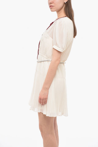 Chiffon Pleated Dress with Lace-up Detail