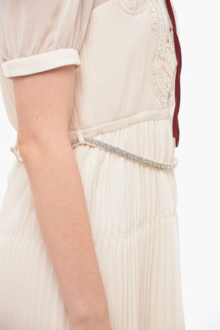 Chiffon Pleated Dress with Lace-up Detail