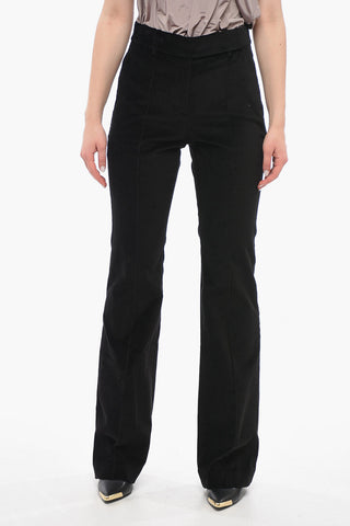 Velour High-waisted Pants with Front Pleats