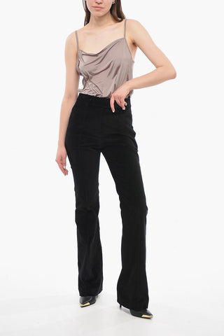 Velour High-waisted Pants with Front Pleats