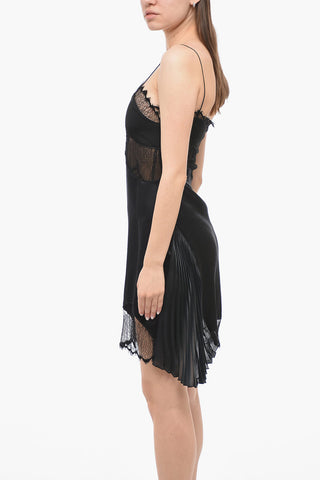 Satin Asymmetric Minidress with Lace Detail
