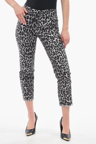 Fringed Cropped Pants with Animalier Pattern