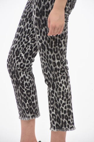 Fringed Cropped Pants with Animalier Pattern