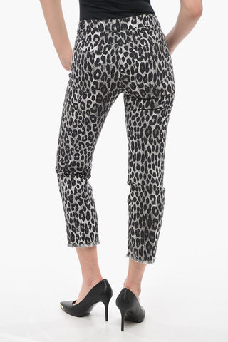 Fringed Cropped Pants with Animalier Pattern