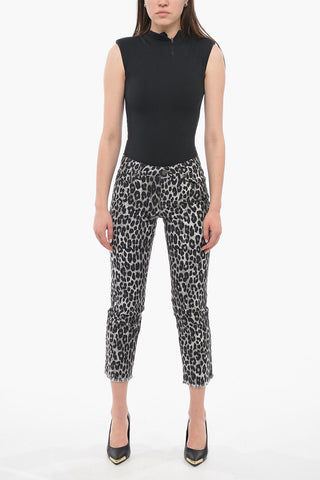 Fringed Cropped Pants with Animalier Pattern
