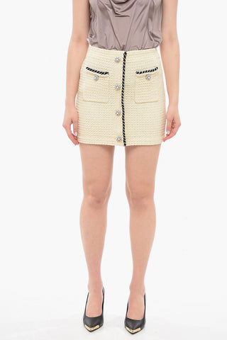 Sequin Knit Miniskirt with Crystal Buttons