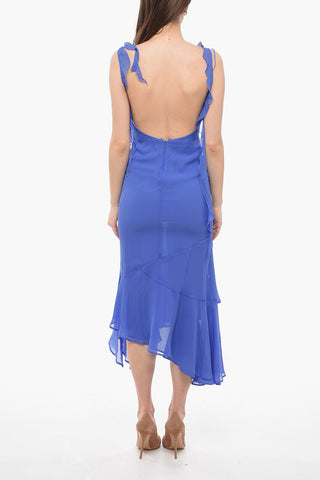 Silk Asymmetric Dress with Ruffled Detail