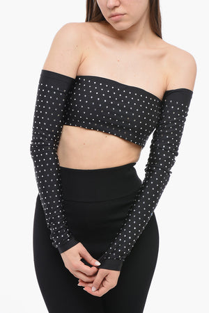 Cropped-Top mit langen Ärmeln und Strass