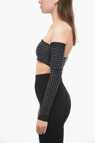 Cropped-Top mit langen Ärmeln und Strass