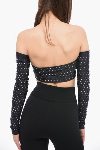 Cropped-Top mit langen Ärmeln und Strass