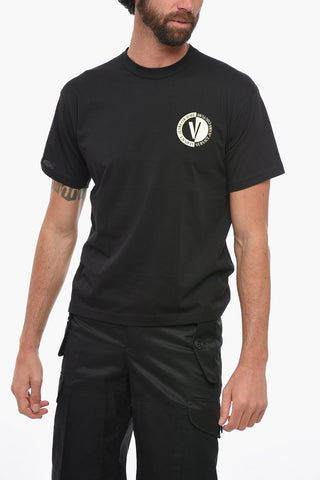 JEANS COUTURE Crew Neck Cotton T-Shirt with Lamè Logo