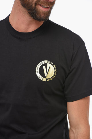JEANS COUTURE Crew Neck Cotton T-Shirt with Lamè Logo