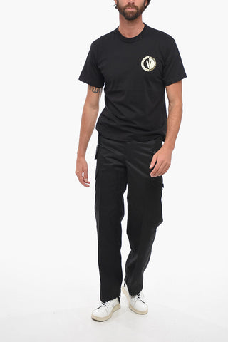 JEANS COUTURE Crew Neck Cotton T-Shirt with Lamè Logo