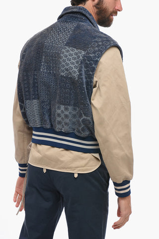 Denim Bomber Jacket with Patchwork-effect Vest