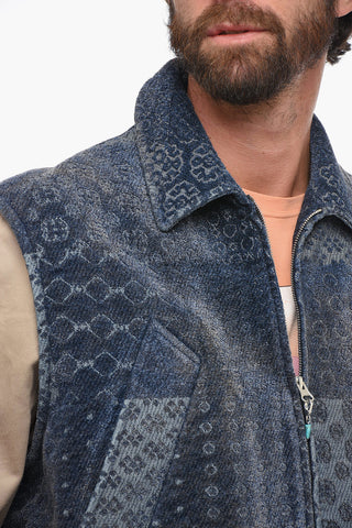 Denim Bomber Jacket with Patchwork-effect Vest