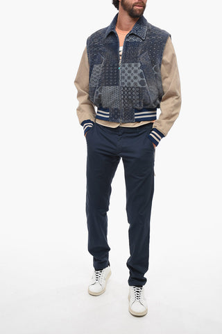 Denim Bomber Jacket with Patchwork-effect Vest