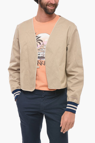 Denim Bomber Jacket with Patchwork-effect Vest