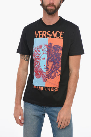 Crew Neck MEDUSA Cotton T-Shirt with Maxi Print