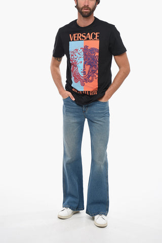 Crew Neck MEDUSA Cotton T-Shirt with Maxi Print