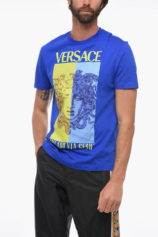 Crew Neck MEDUSA Cotton T-Shirt with Maxi Print
