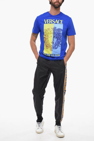 Crew Neck MEDUSA Cotton T-Shirt with Maxi Print