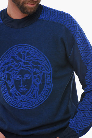 Crew Neck Cotton MEDUSA Sweater with Terry Details
