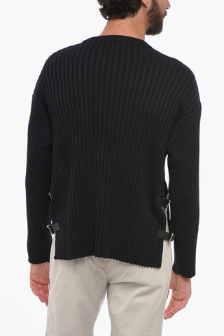 Pullover in Lana a Coste con Fibbie Laterali