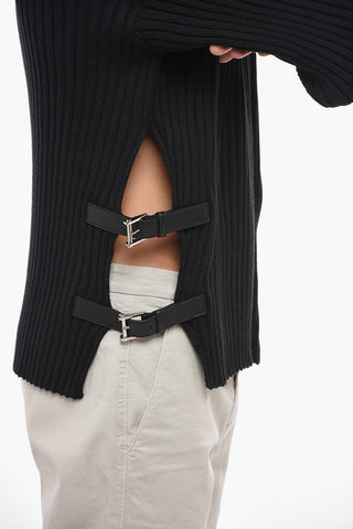 Pullover in Lana a Coste con Fibbie Laterali