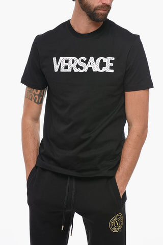 T-Shirt Girocollo in Cotone con Logo in Mesh