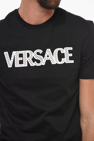 T-Shirt Girocollo in Cotone con Logo in Mesh