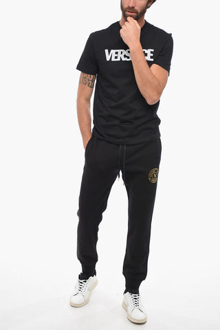 T-Shirt Girocollo in Cotone con Logo in Mesh